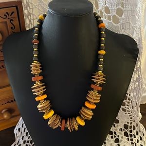 Wood and Gold Pewter Necklace (13)